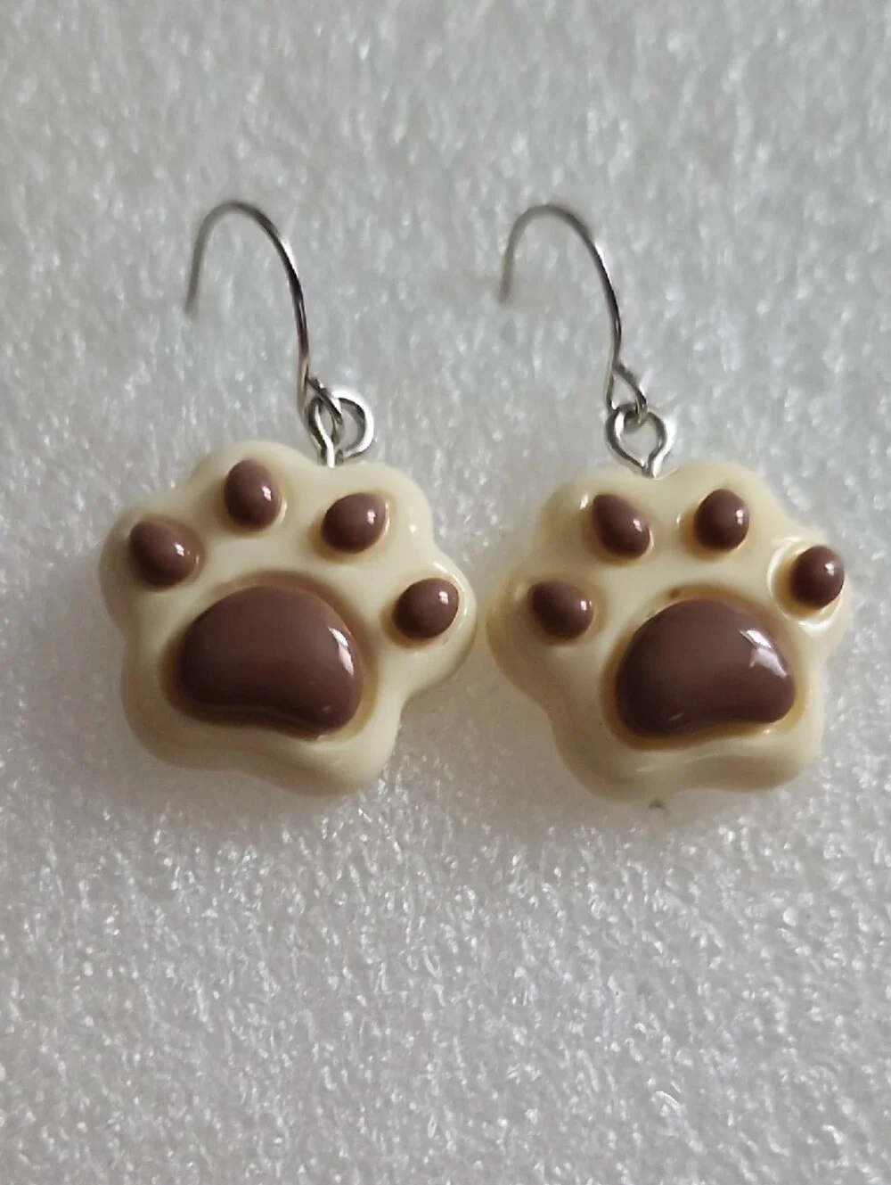 Hand Crafted Cream and Brown Paw Print Earrings